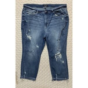 Judy Blue Jeans Women 22W Blue Denim straight Fit Raw Hem Distressed‎ JB82436MD